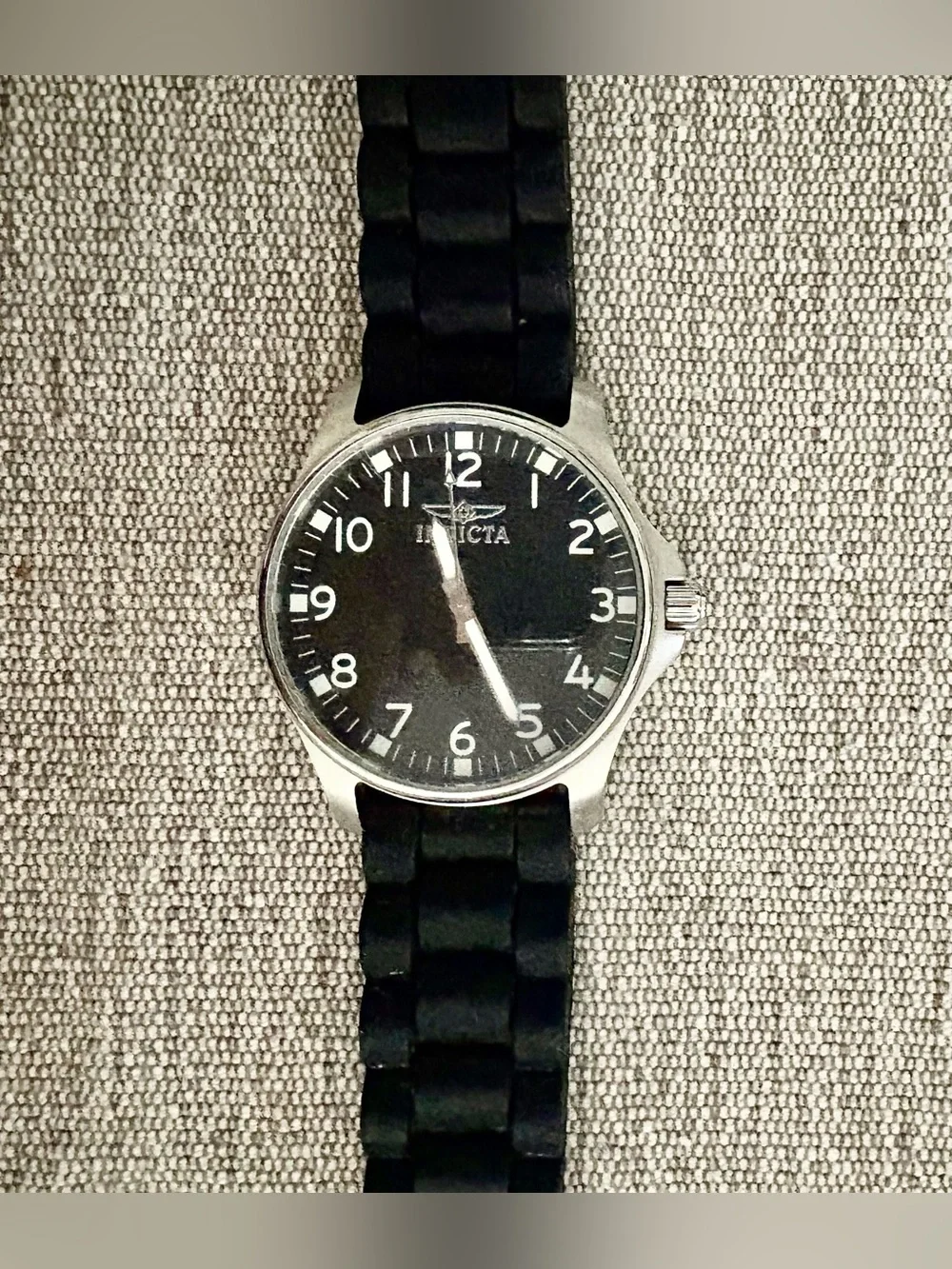 Invicta Black Dial Watch with Black Silicone Strap